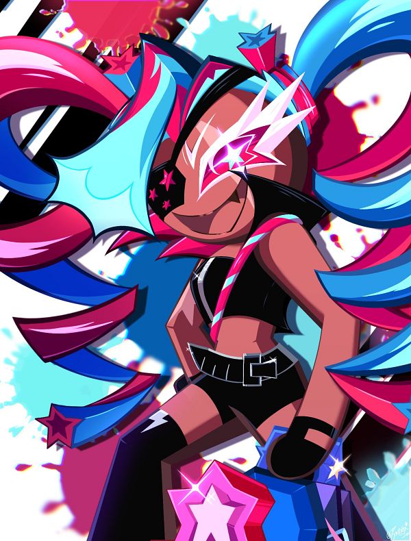 1girl, artist_request, cookie_run, eyepatch, personification, scar, scar_across_eye, scar_on_face, solo, source_request, twintails, twizzly_gummy_cookie