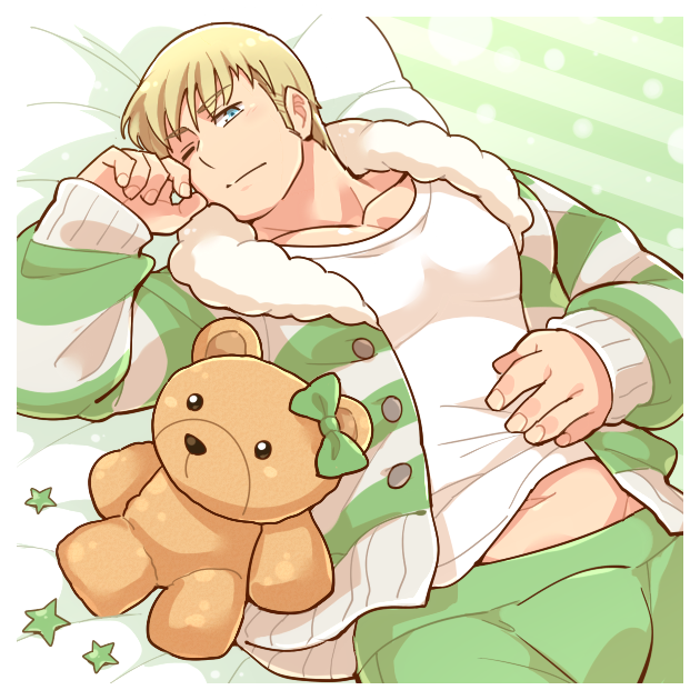 1boy, aopanda, axis_powers_hetalia, bara, blonde_hair, blue_eyes, bow, germany_(hetalia)