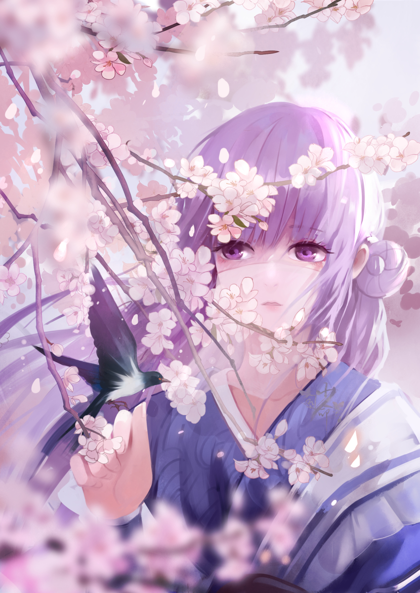 1girl, absurdres, asymmetrical_sleeves, branch, chinese_clothes, dress, hair_ornament, highres