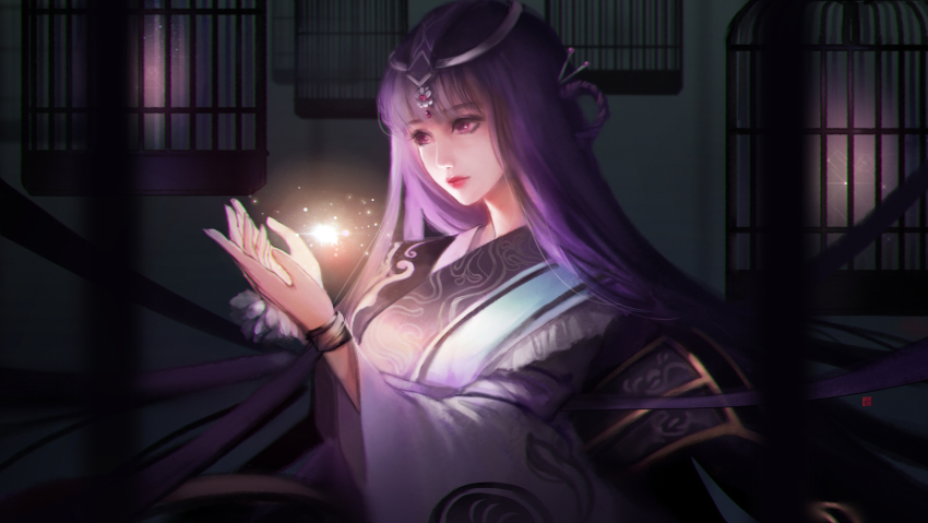 1girl, absurdres, asymmetrical_sleeves, chinese_clothes, dress, hair_ornament, highres, light