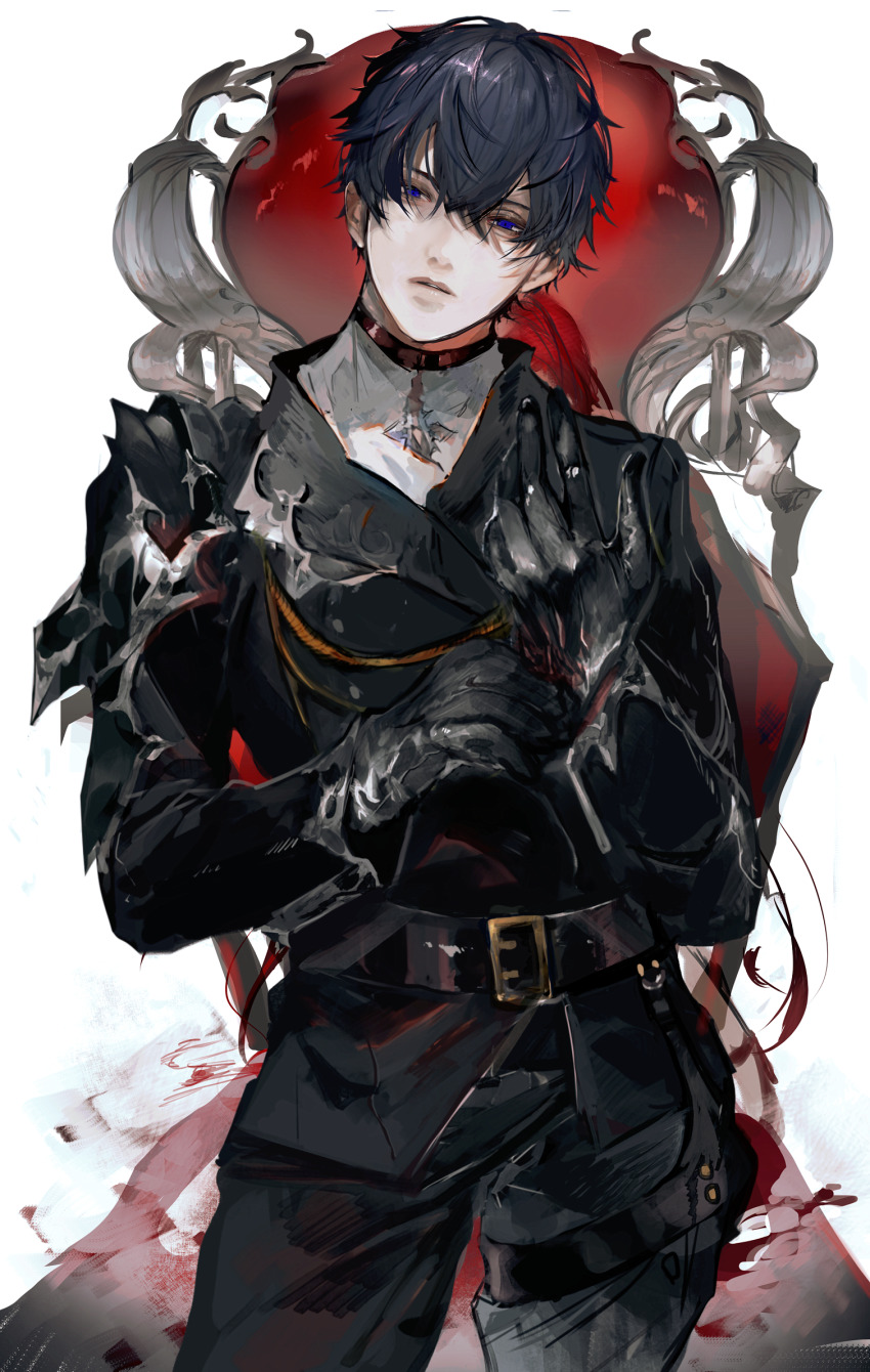 1boy, adjusting_clothes, adjusting_gloves, aiguillette, armor, bad_id, bad_pixiv_id, belt