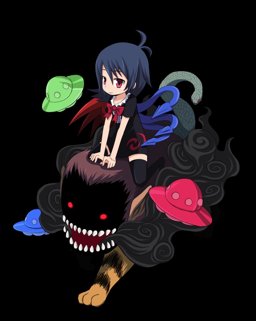 black_hair, black_thighhighs, child, chimera_(creature), full_body, highres, houjuu_nue, monster