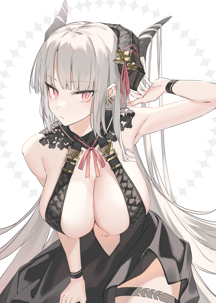 1girl, bad_id, bad_pixiv_id, bare_shoulders, bow, bracelet, breasts, clothing_cutout