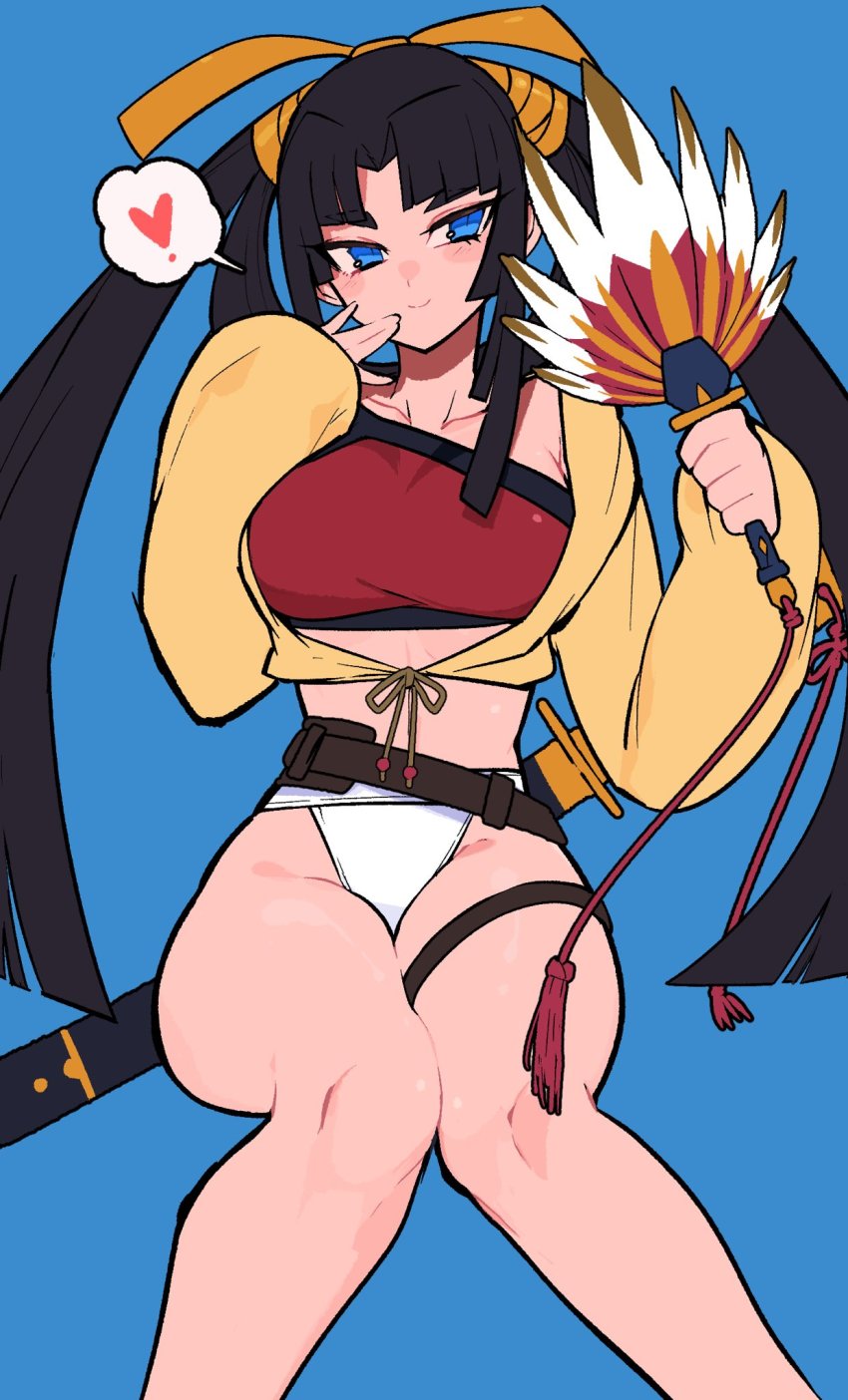 1girl, bikini, blue_background, blue_eyes, fate/grand_order, fate_(series), hacco_mayu, hand_fan