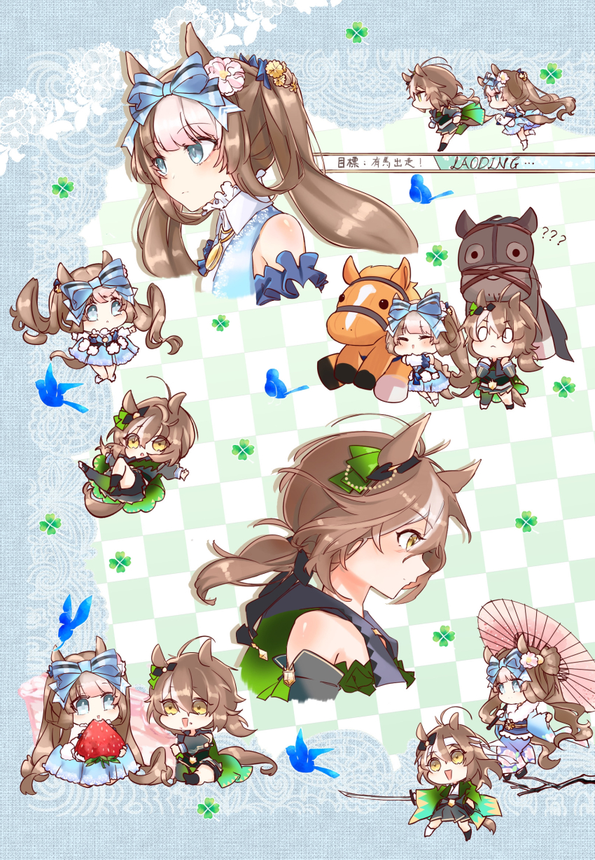 0_0, 2girls, ahoge, animal_ears, bad_id, bad_pixiv_id, blue_bow, bow