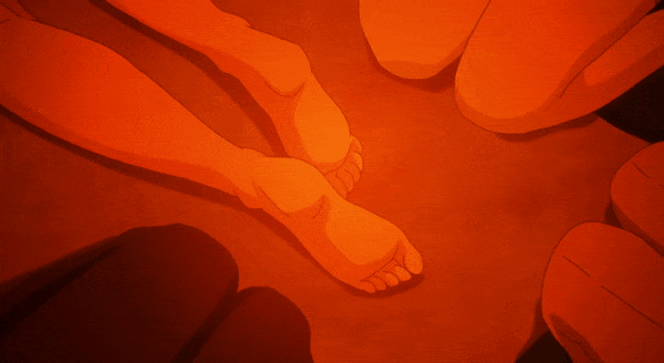 1boy, 4girls, animated, animated_gif, anime_screenshot, black_legwear, feet, hozumi_serene