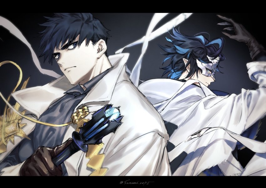 alchemy_stars, black_gloves, black_hair, brown_gloves, cloak, coat, coat_on_shoulders, gloves