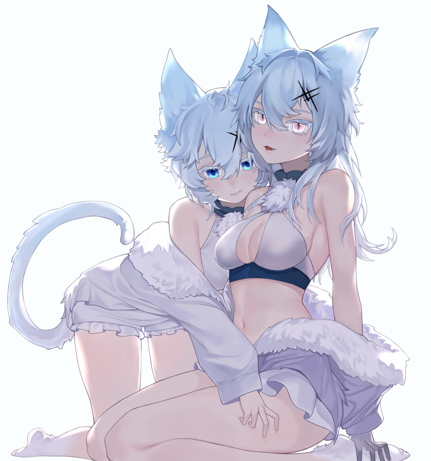 2girls, :3, absurdres, alchemy_stars, all_fours, animal_ears, bare_shoulders, bikini