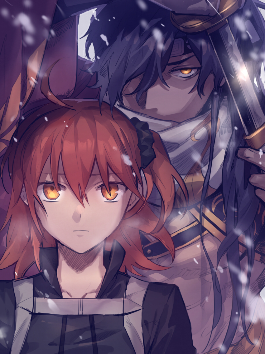 1boy, 1girl, ahoge, black_hair, edamameoishii, fate/grand_order, fate_(series), fujimaru_ritsuka_(female)