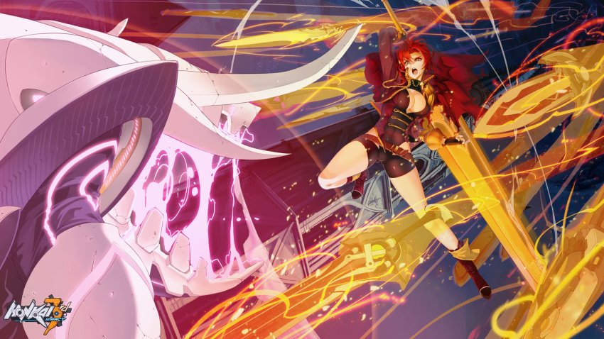 1girl, :o, action, belt, black_gloves, boots, breasts, brown_boots