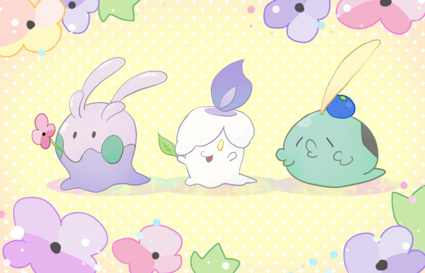 berry_(pokemon), black_eyes, closed_eyes, commentary_request, dabu_(dabuchan), fire, flower, gen_3_pokemon