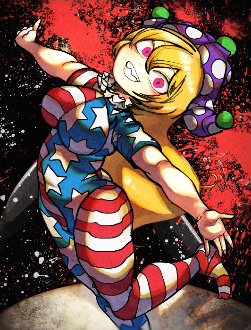1girl, absurdres, alternate_breast_size, american_flag_dress, american_flag_legwear, ass, blonde_hair, breasts