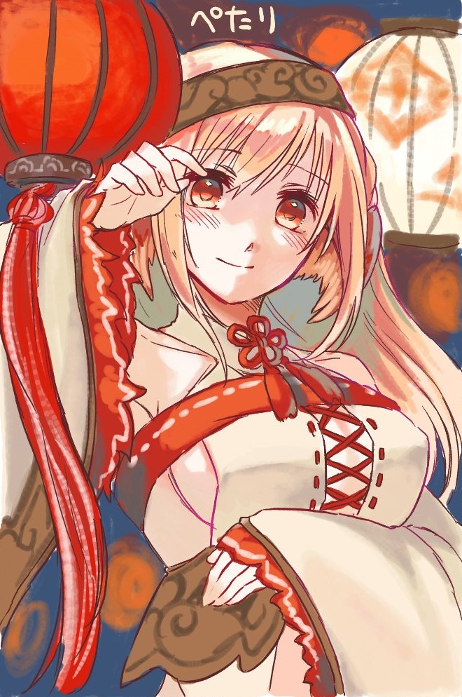 1girl, animal_ears, aquaplus, arm_up, blonde_hair, blush, breasts, cleavage