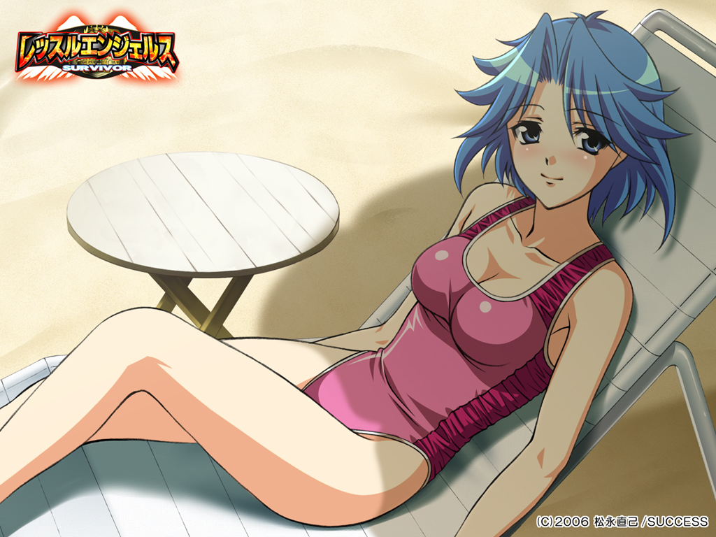 1girl, blue_eyes, blue_hair, female_focus, matching_hair/eyes, ogawa_hikaru, one-piece_swimsuit, short_hair