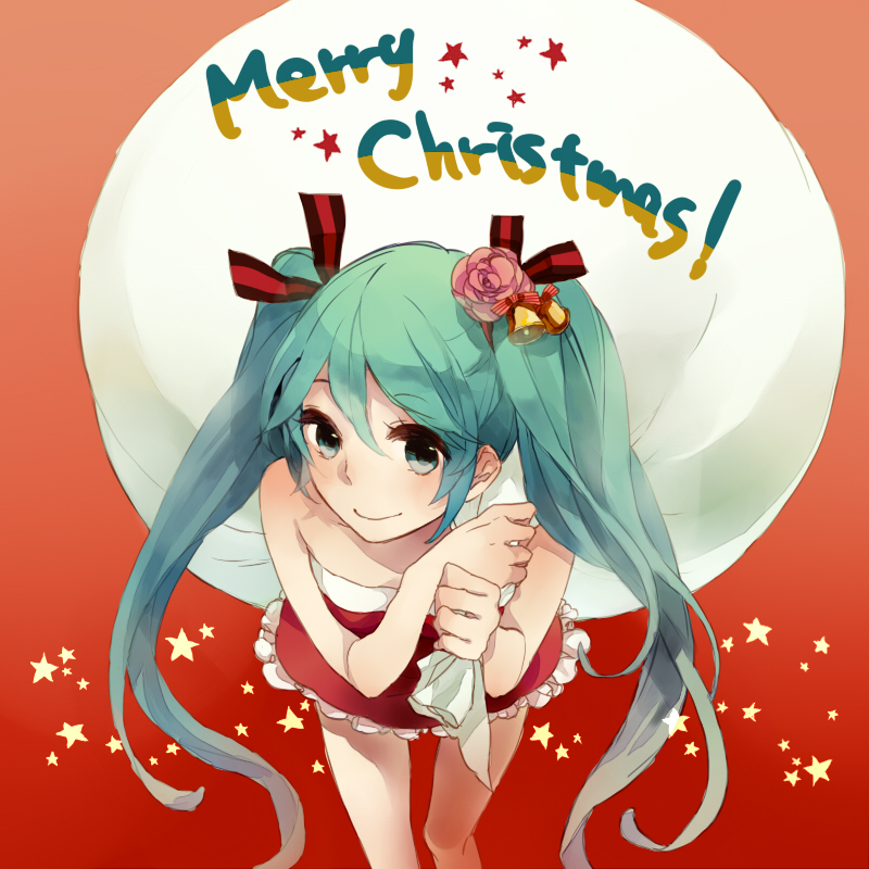 1girl, aqua_eyes, aqua_hair, bad_id, bad_pixiv_id, bell, christmas, female_focus