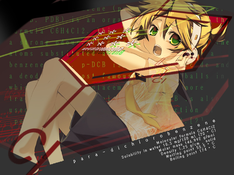 1boy, blonde_hair, green_eyes, hekicha, kagamine_len, male_focus, necktie, paradichlorobenzene_(vocaloid), shorts, solo, vocaloid