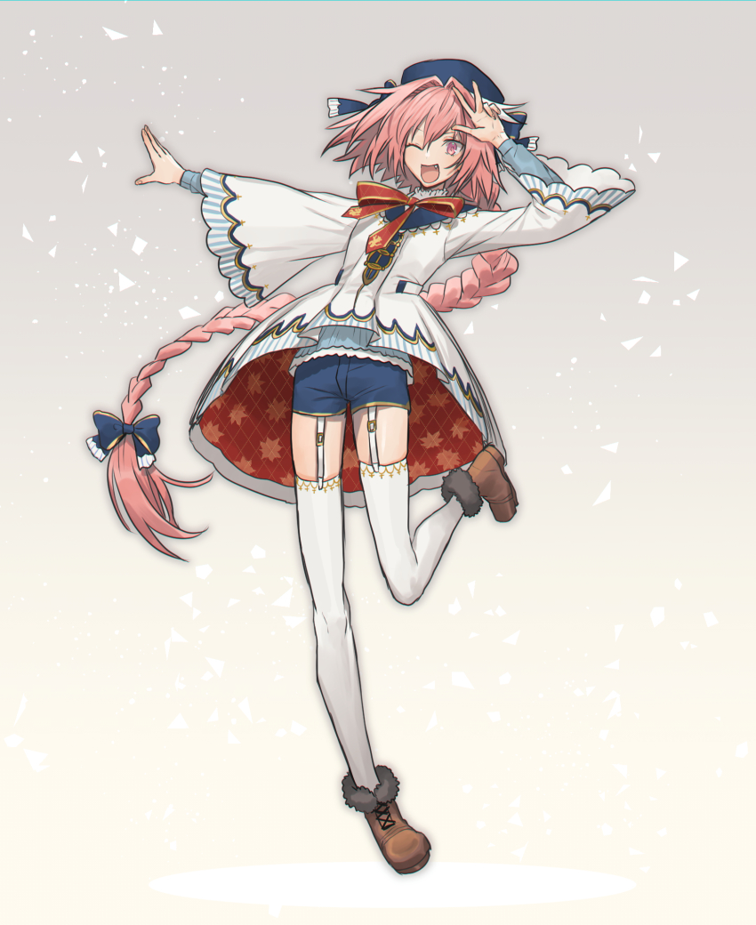 1boy, astolfo_(angel_breath)_(fate), astolfo_(fate), bow, braid, braided_ponytail, fang, fate/apocrypha