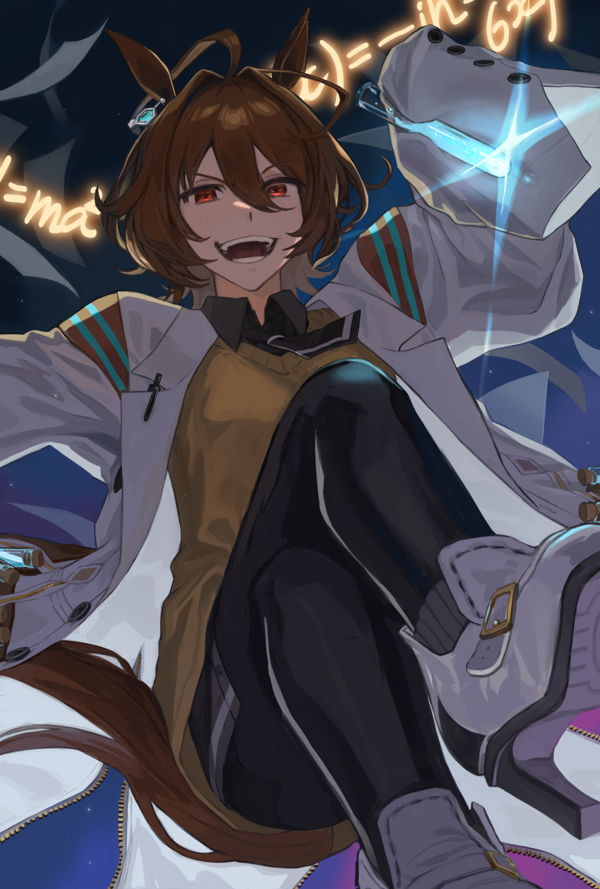 1girl, absurdres, agnes_tachyon_(tach-nology)_(umamusume), agnes_tachyon_(umamusume), ahoge, animal_ears, black_neckwear, black_pantyhose