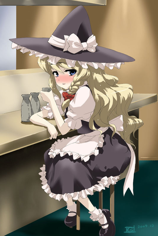 00s, 1girl, 2009, alcohol, bad_id, bad_pixiv_id, bar_(place), blonde_hair