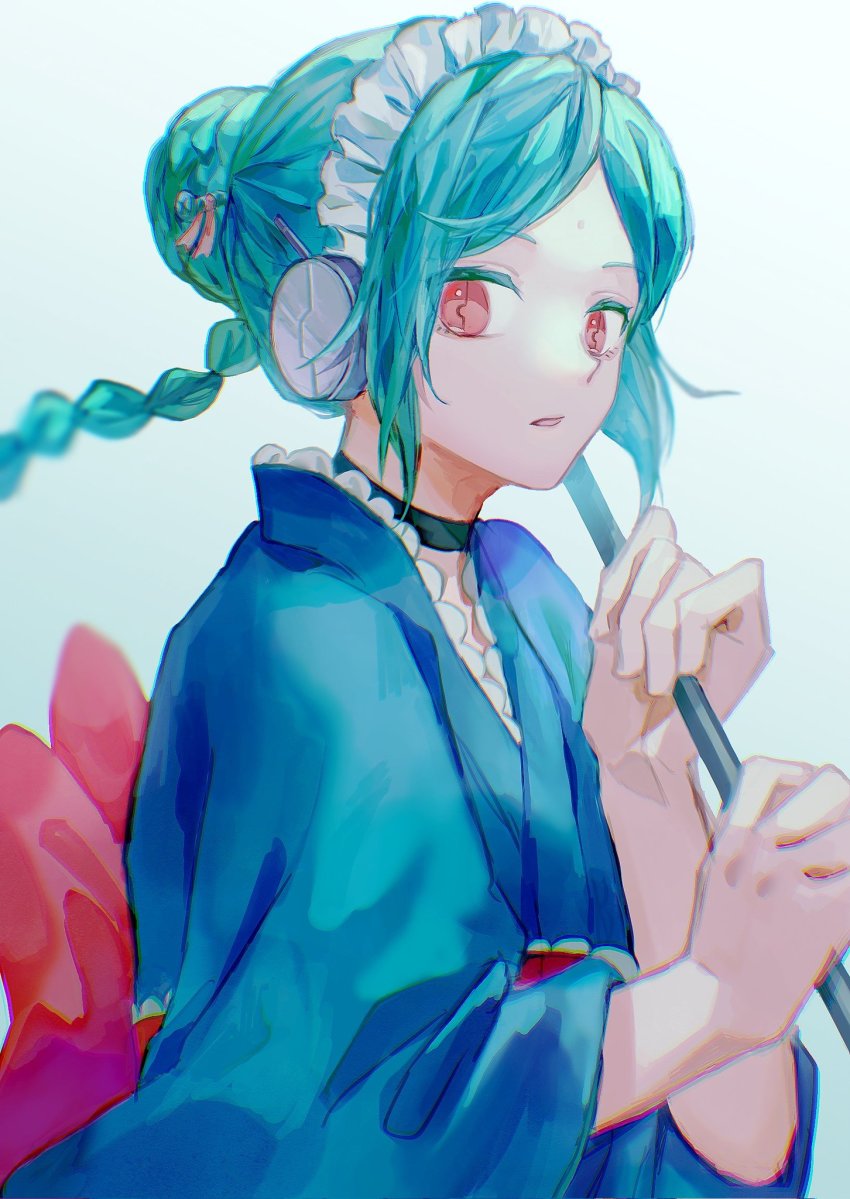 1girl, android, braid, braided_ponytail, choker, gintama, green_hair, highres