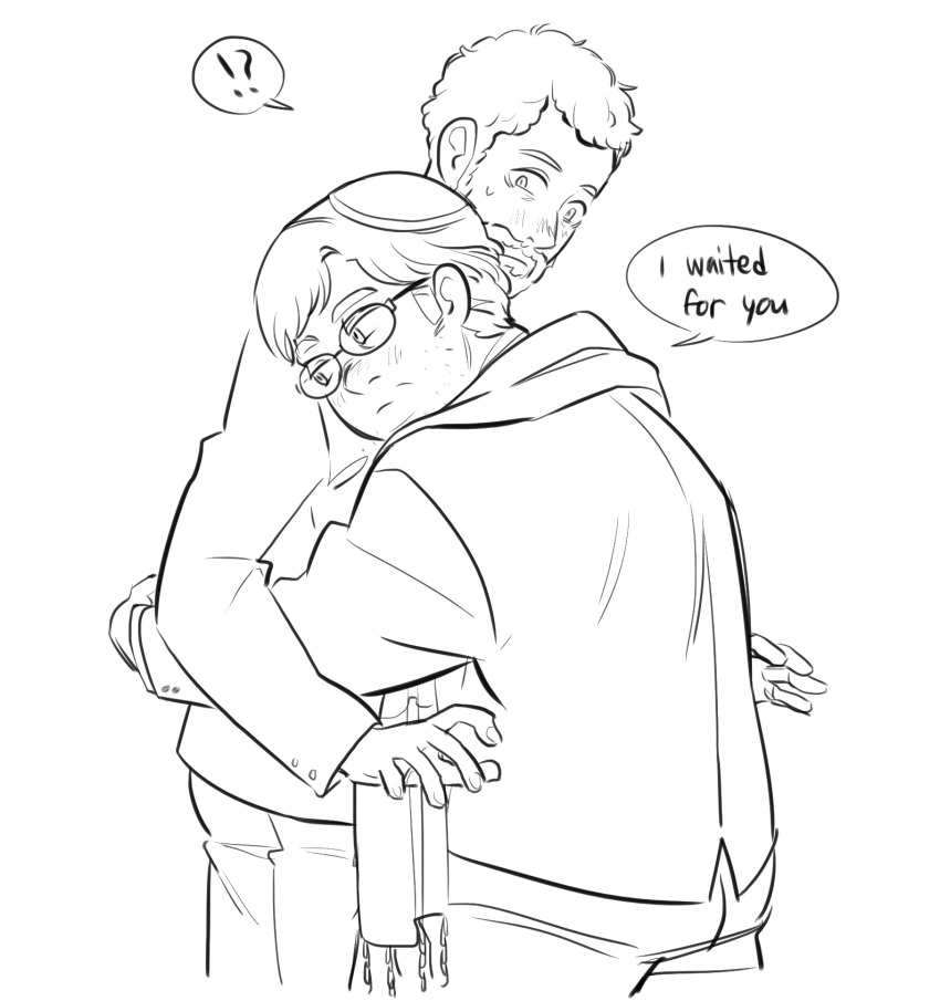 !?, 2boys, aged_up, blush, english_text, eric_cartman, facial_hair, formal_clothes