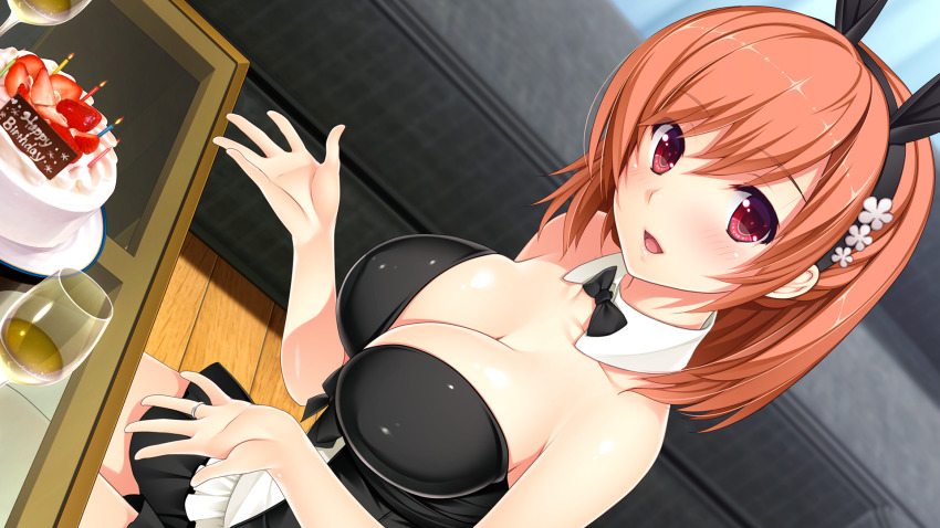 1girl, :d, animal_ears, black_bow, black_bowtie, black_dress, black_hairband, blurry