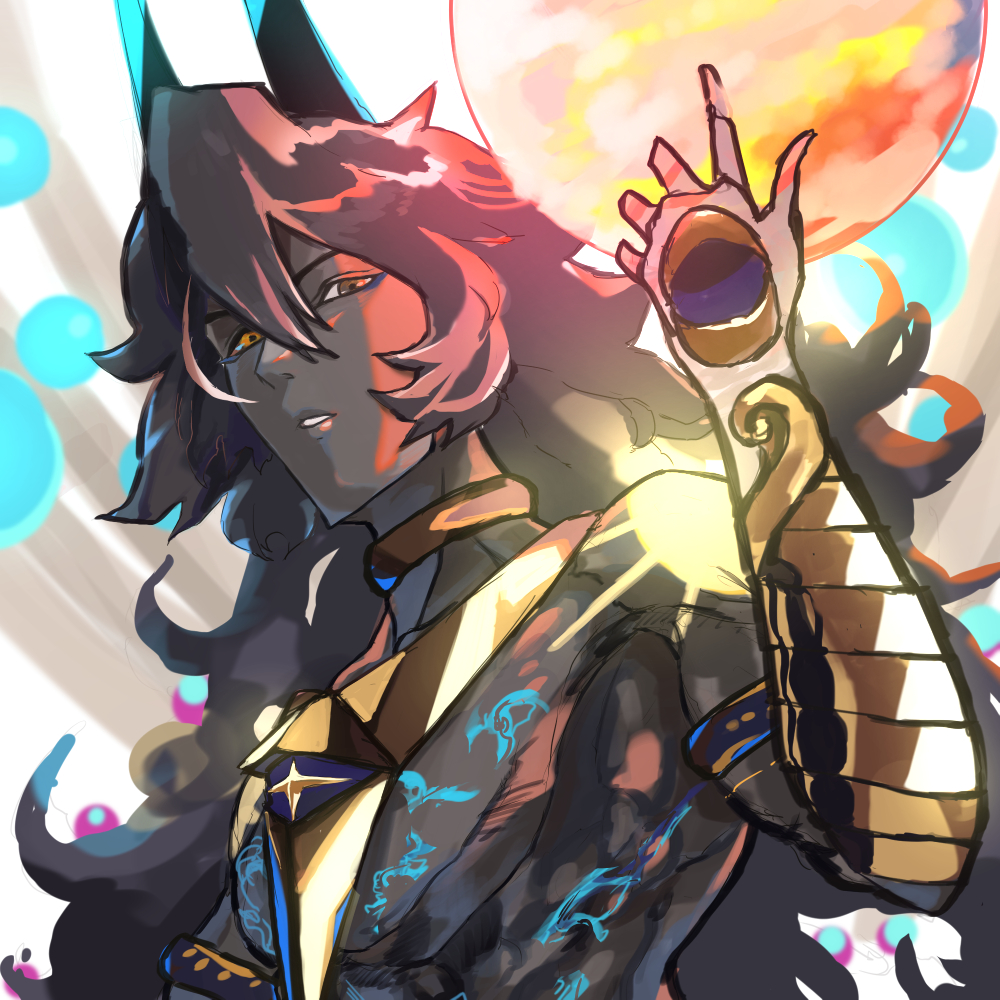 1boy, arjuna_(fate), arjuna_alter_(fate), arjuna_alter_(second_ascension)_(fate), body_markings, bodypaint, dark-skinned_male, dark_skin