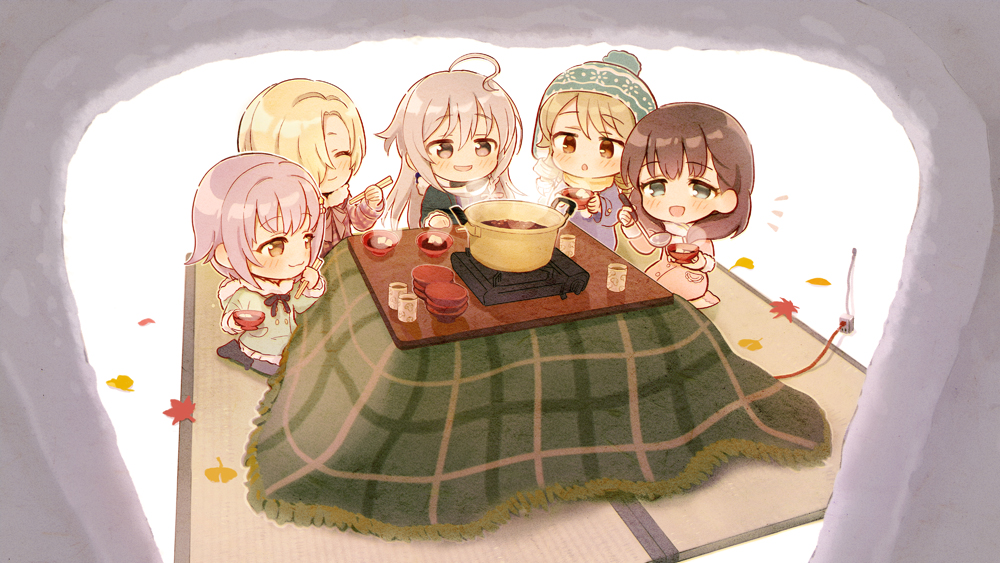 5girls, chibi, ginkgo_leaf, hoshi_syoko, idolmaster, idolmaster_cinderella_girls, igloo, kawaii_boku_to_142's_(idolmaster)