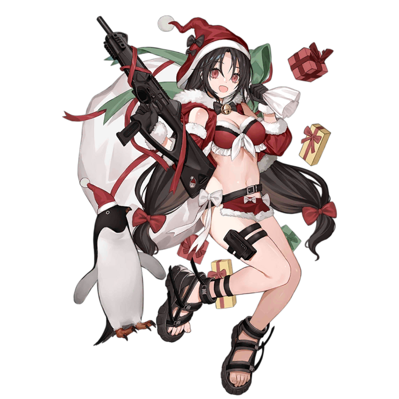 1girl, bag, bare_shoulders, bell, belt, beretta_cx4_storm, bikini, bird