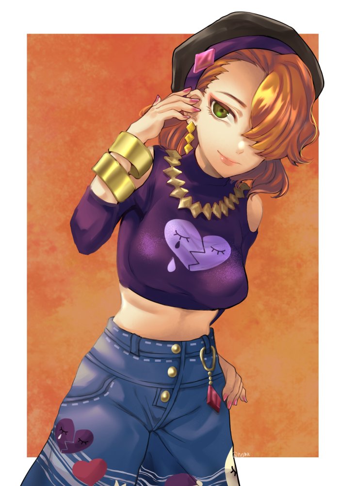 1girl, beret, bracelet, breasts, broken_heart, closed_mouth, clothing_cutout, crop_top