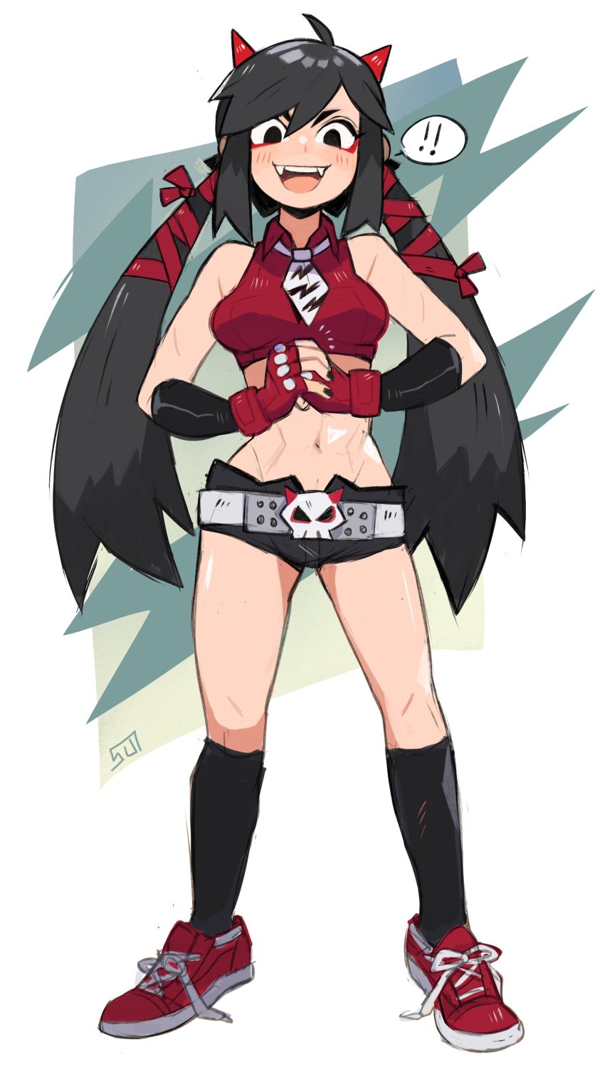 !, !!, 1girl, absurdres, ahoge, ayu_(sui_(suizilla)), bare_shoulders, belt