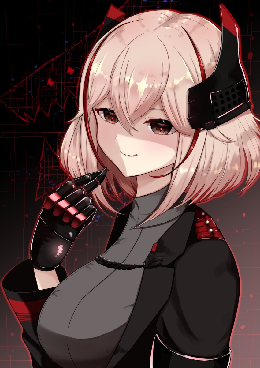 1girl, azur_lane, black_background, black_jacket, black_shirt, breasts, from_side, hair_between_eyes