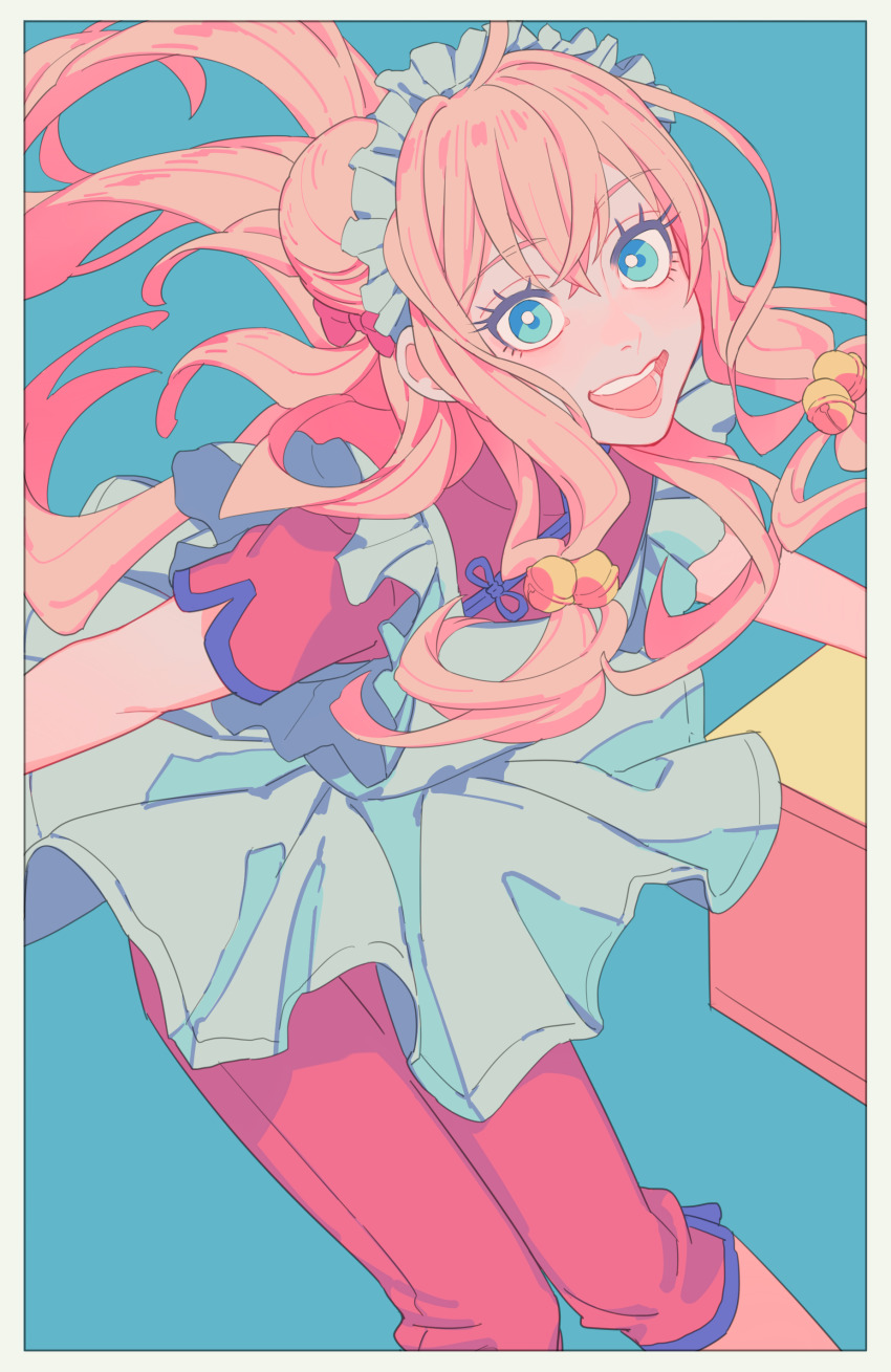 1boy, :d, absurdres, aburage_(motimotigg20), apron, bell, blue_eyes, bow