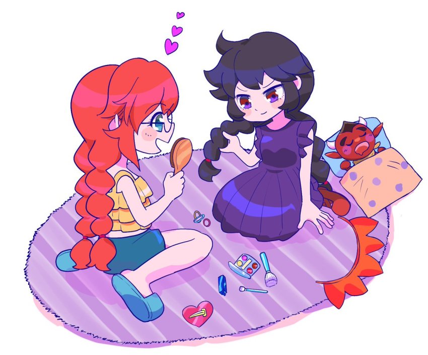 alternate_costume, alternate_hairstyle, ashley_(warioware), black_hair, blanket, blue_eyes, braid, dress