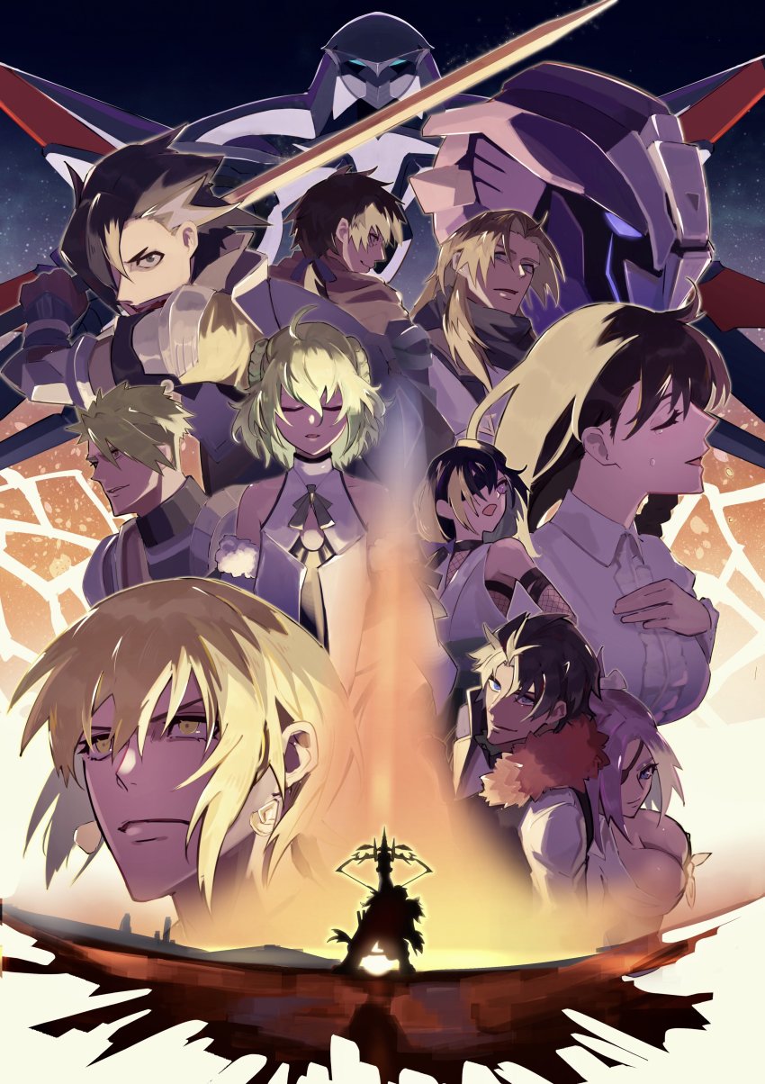 absurdres, ahoge, armor, artemis_(fate), artemis_(machine_god)_(fate), bartholomew_roberts_(fate), black_hair, blonde_hair