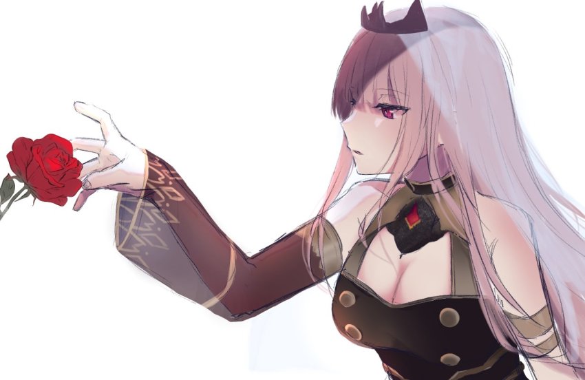 1girl, breasts, cleavage, detached_sleeves, flower, hololive, hololive_english, hoshimachi_suisei_(artist)