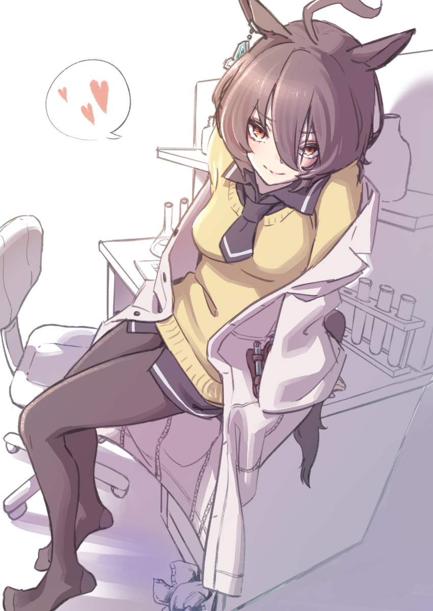 1girl, absurdres, agnes_tachyon_(tach-nology)_(umamusume), agnes_tachyon_(umamusume), ahoge, animal_ears, black_necktie, black_pantyhose