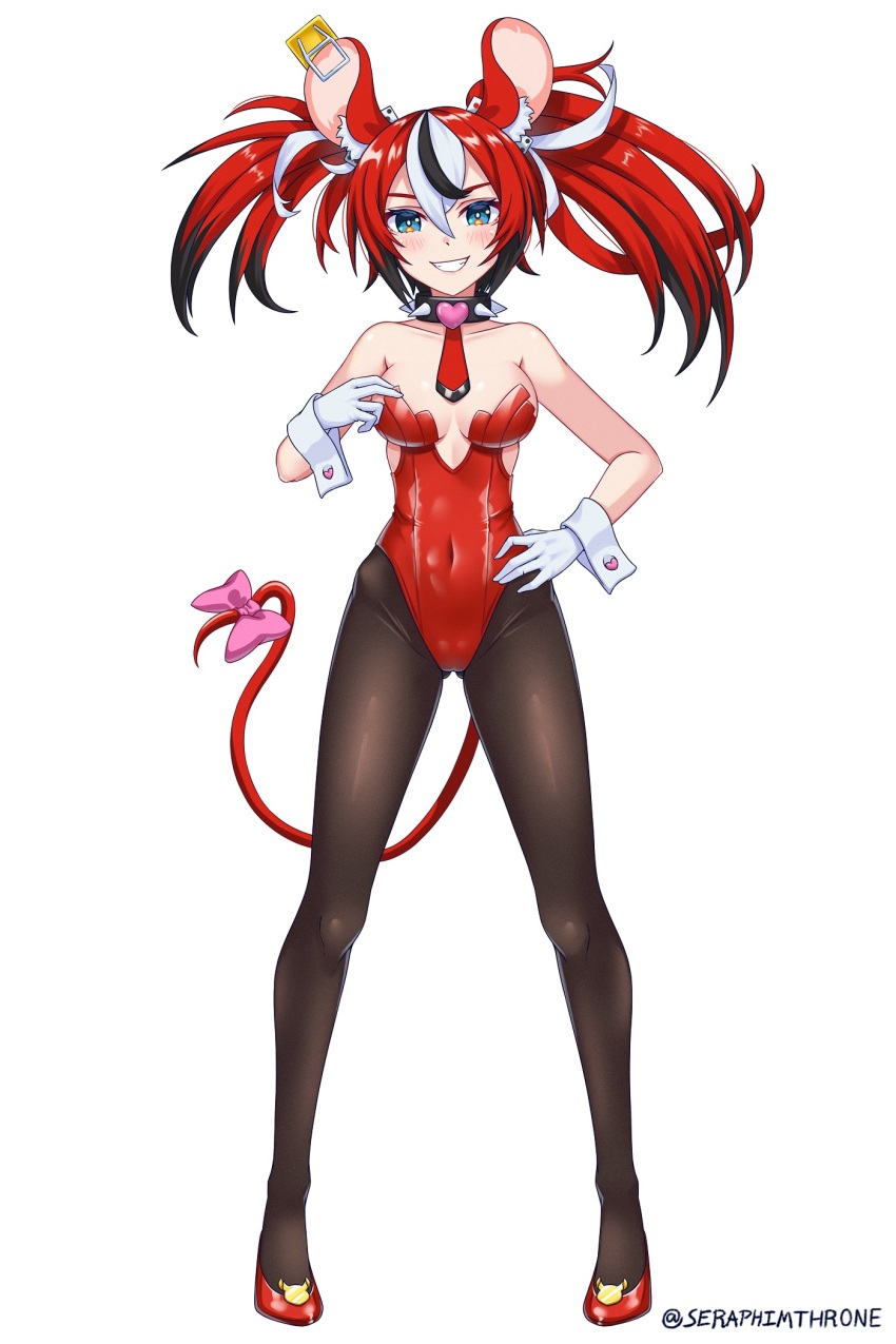 1girl, animal_ears, aqua_eyes, bare_shoulders, black_pantyhose, blush, bow, breasts