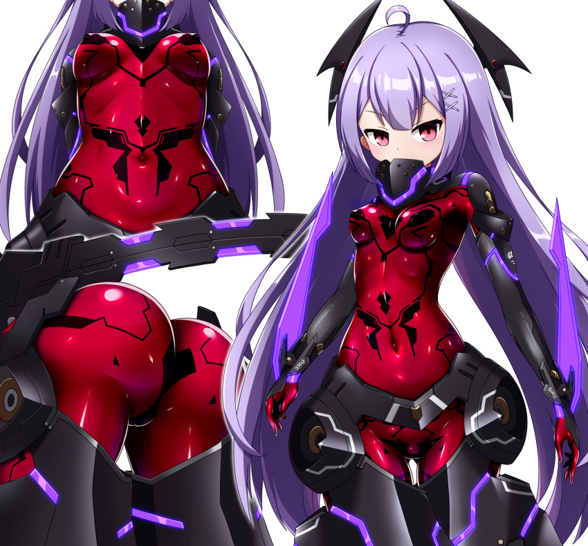 1girl, absurdres, ahoge, ass, bodysuit, breasts, entenca, expressionless