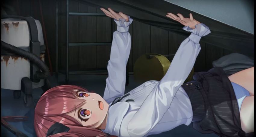 1girl, black_skirt, brown_hair, game_cg, haishin, heropin, panties, sakurai_nana