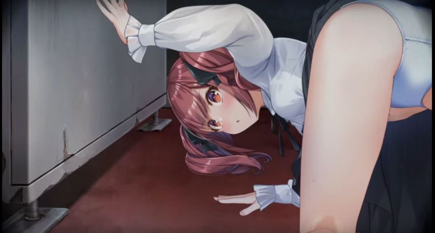 1girl, ass, bent_over, brown_hair, game_cg, haishin, panties, sakurai_nana