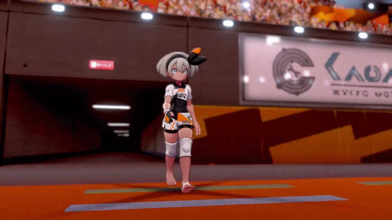 1girl, 3d, abs, animated, animated_gif, barefoot, bea_(pokemon), black_bow