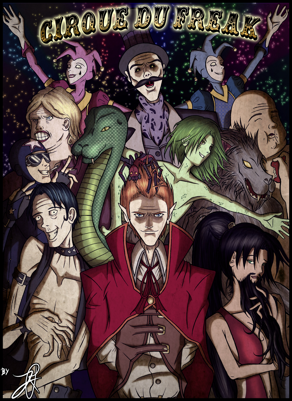 3girls, 6+boys, evra_von, highres, larten_crepsley, madam_octa, mr._larten_crepsley, multiple_boys