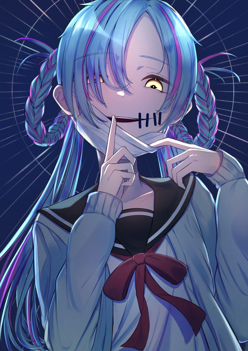 1girl, absurdres, glasgow_smile, grin, highres, looking_at_viewer, mask, mouth_mask