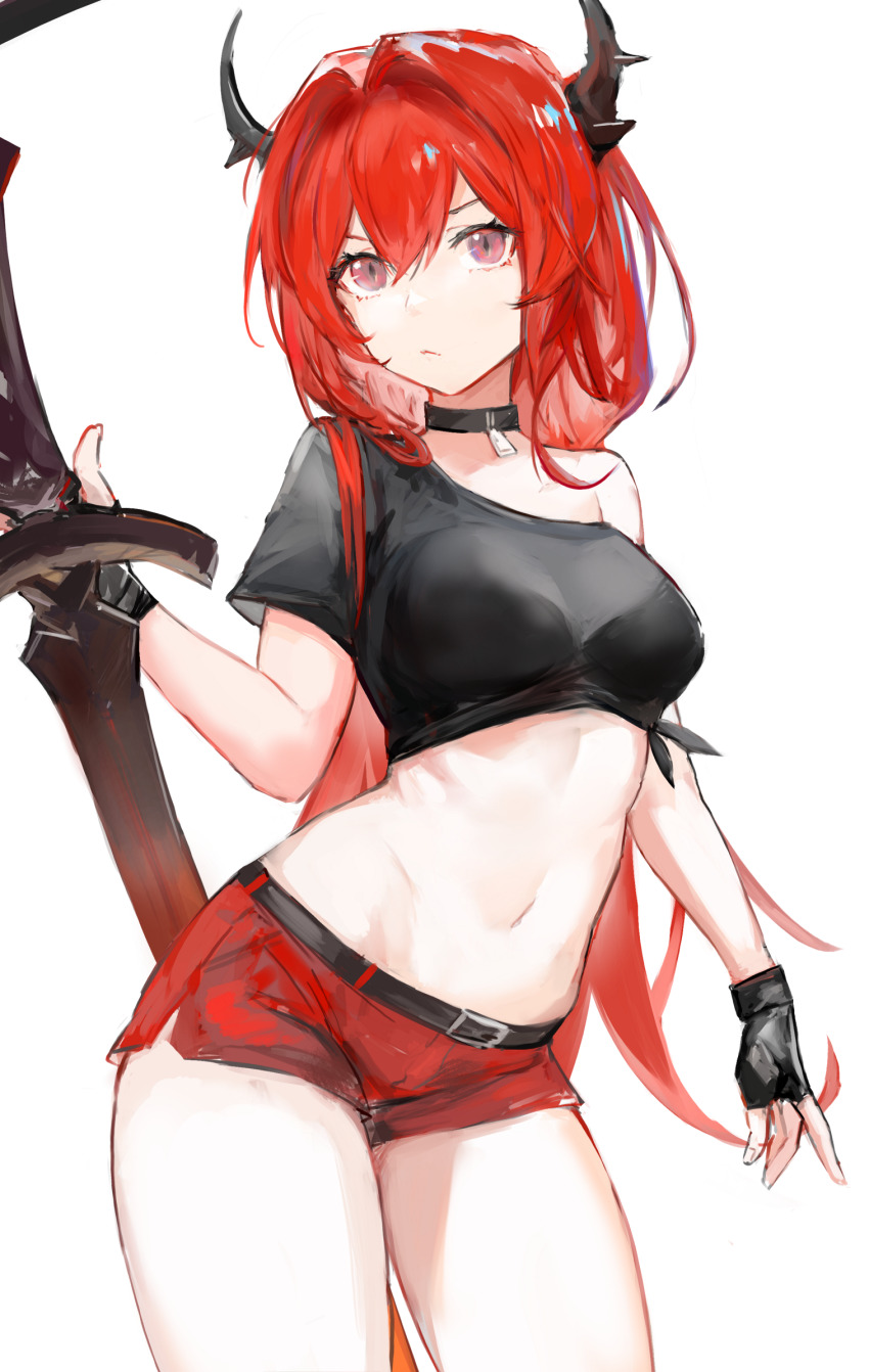 1girl, adapted_costume, arknights, bare_arms, bare_shoulders, belt, black_choker, black_gloves