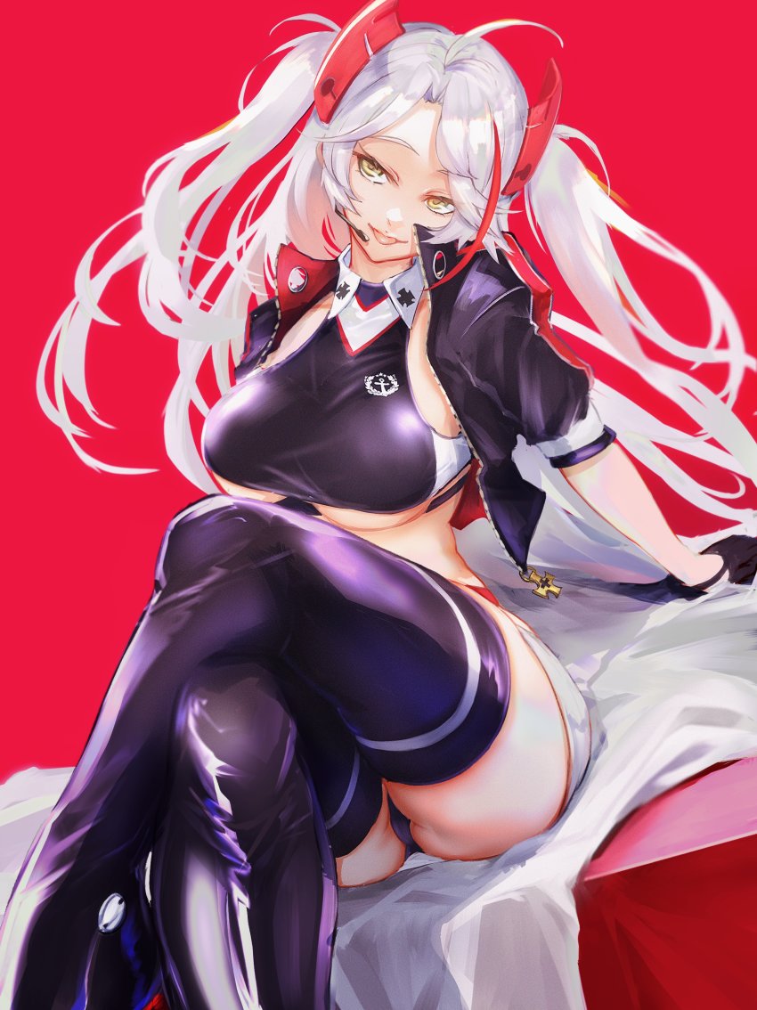 1girl, absurdres, azur_lane, black_gloves, boots, breasts, clothing_cutout, cropped_jacket