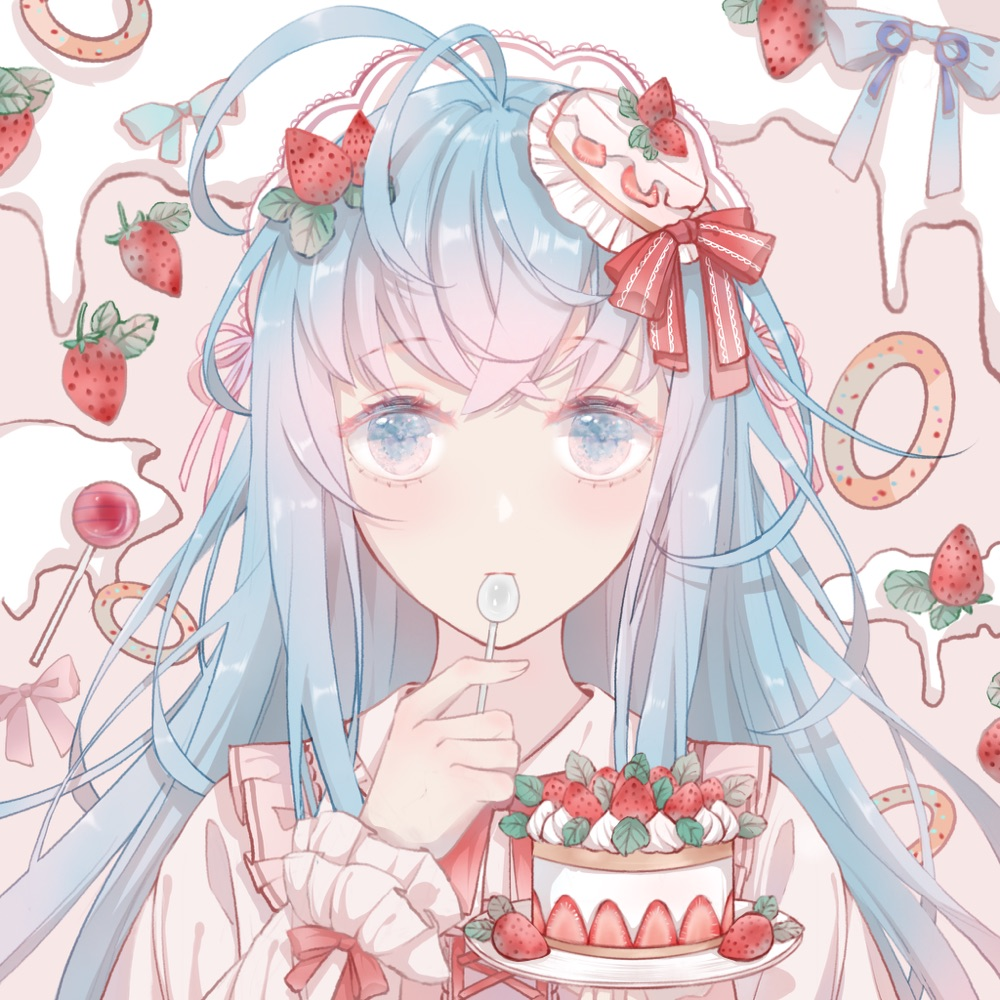 1girl, blue_hair, cake, douluo_dalu, dress, eating, food, fruit