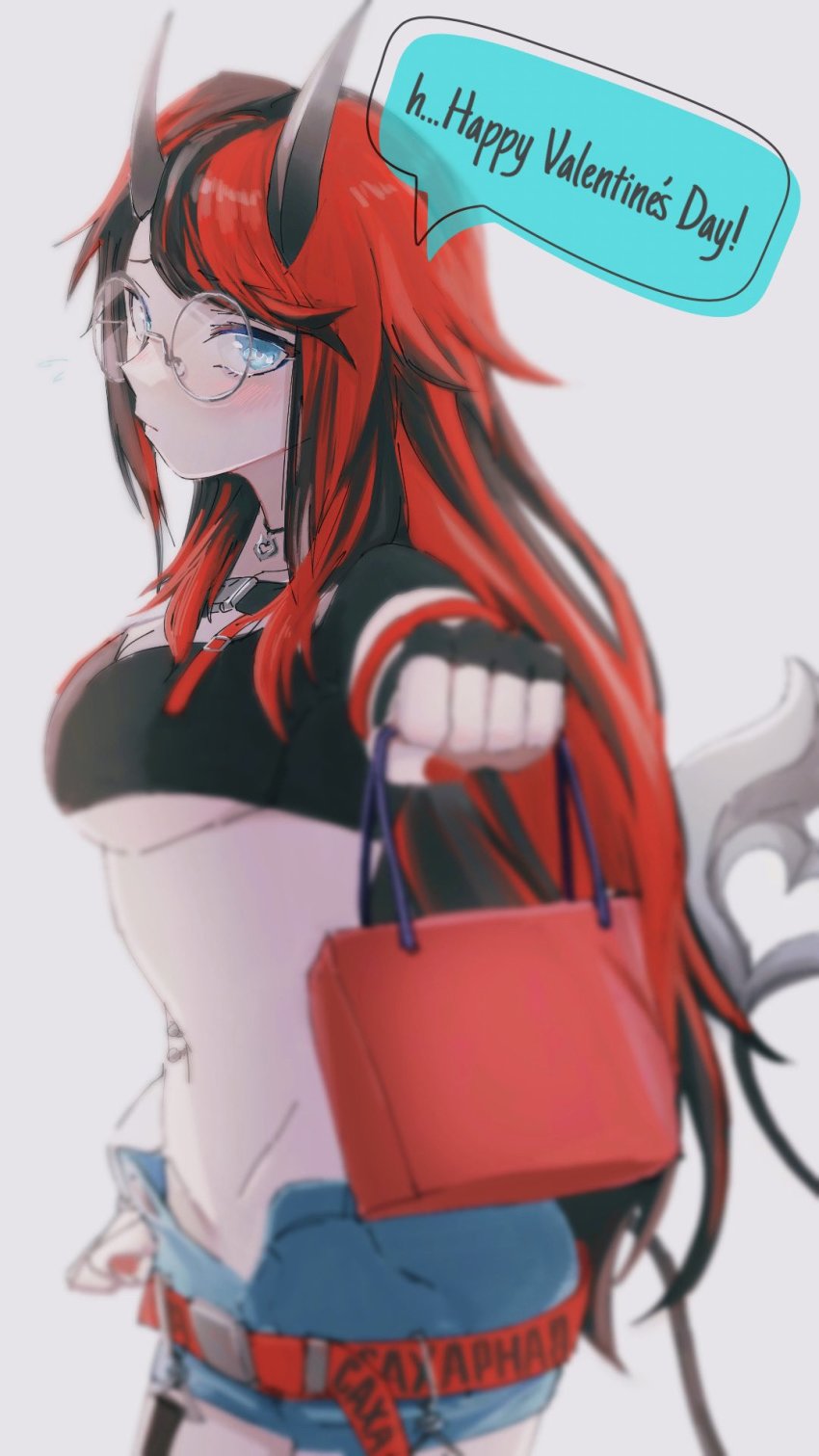 1girl, bag, belt, bikini, bikini_top_only, black_bikini, black_gloves, black_hair