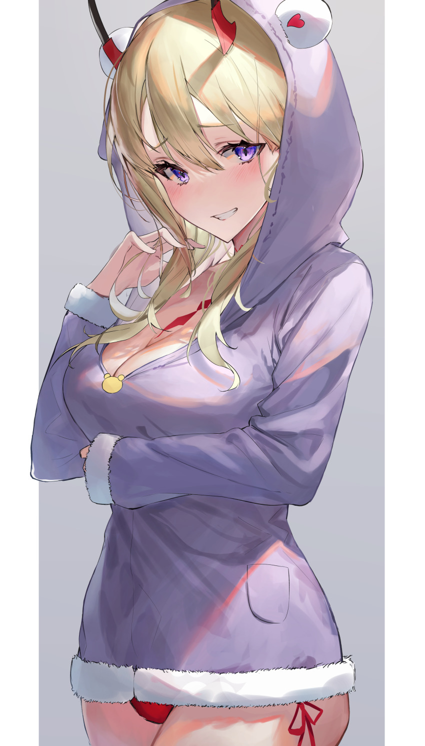 1girl, absurdres, arm_under_breasts, azur_lane, between_breasts, blonde_hair, breasts, cleavage