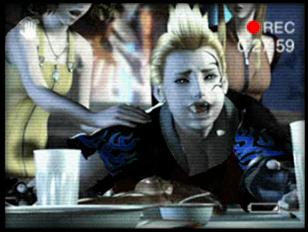 1990s_(style), addiction, bread, camcorder, eating, final_fantasy, final_fantasy_viii, food, hot_dog, lowres, non-web_source, open_mouth, quistis_trepe, retro_artstyle, screencap, selphie_tilmitt, tattoo, video_camera, zell_dincht